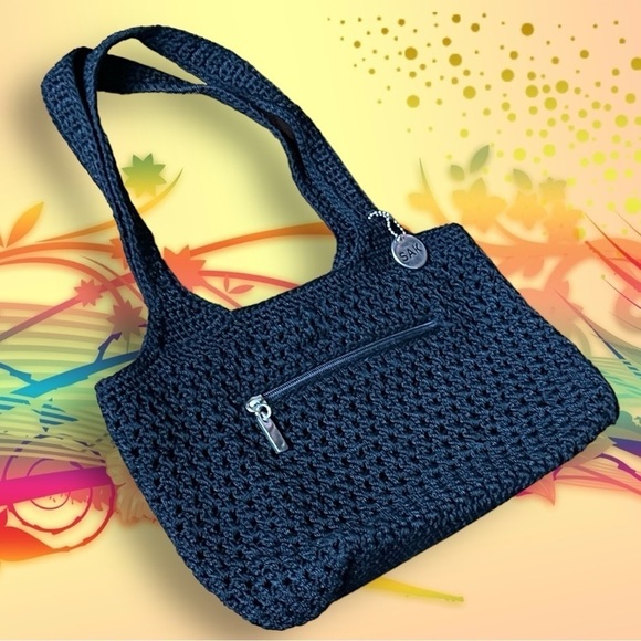 The Sak Black Crochet Women’s Shoulder Bohemian Handbag 12”x11" - Picture 9 of 13